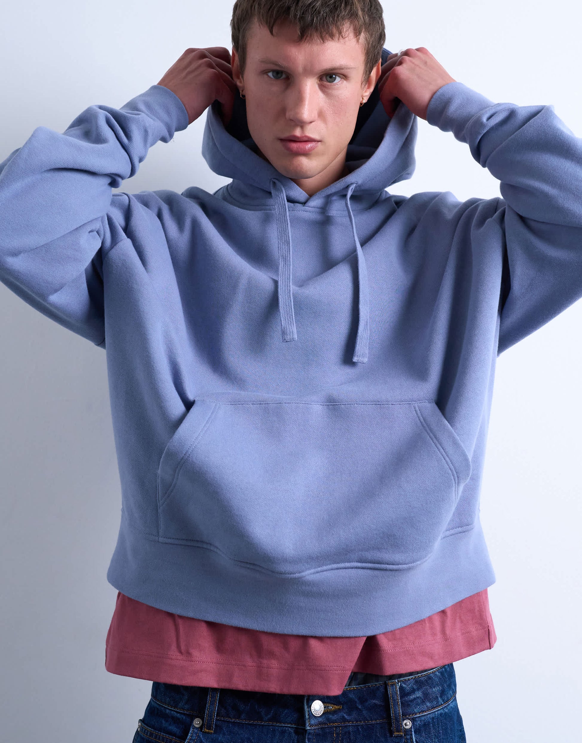 Topman heavyweight oversized fit hoodie in mid blue
