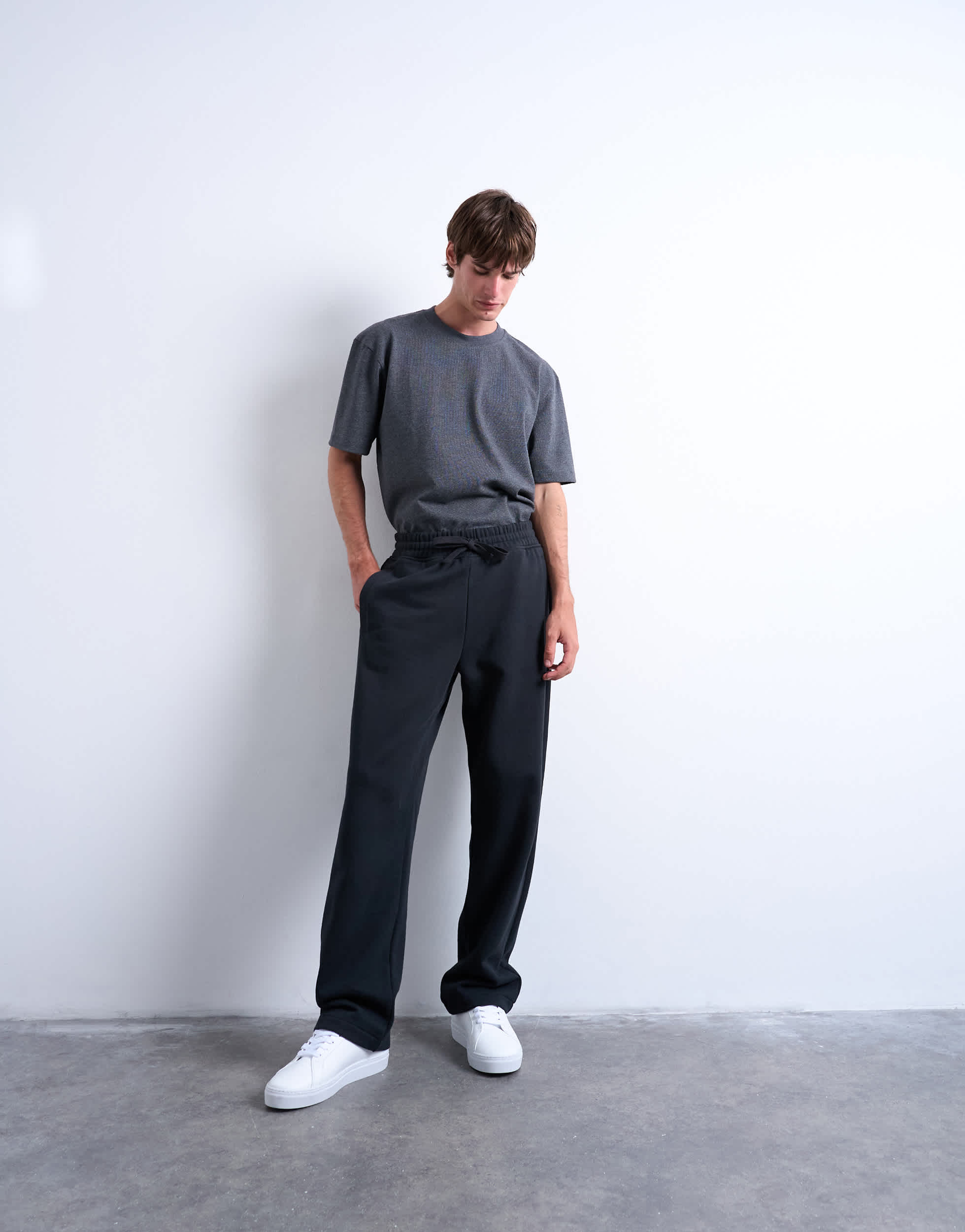 Jogger noir à coupe droite et matière épaisse Topman