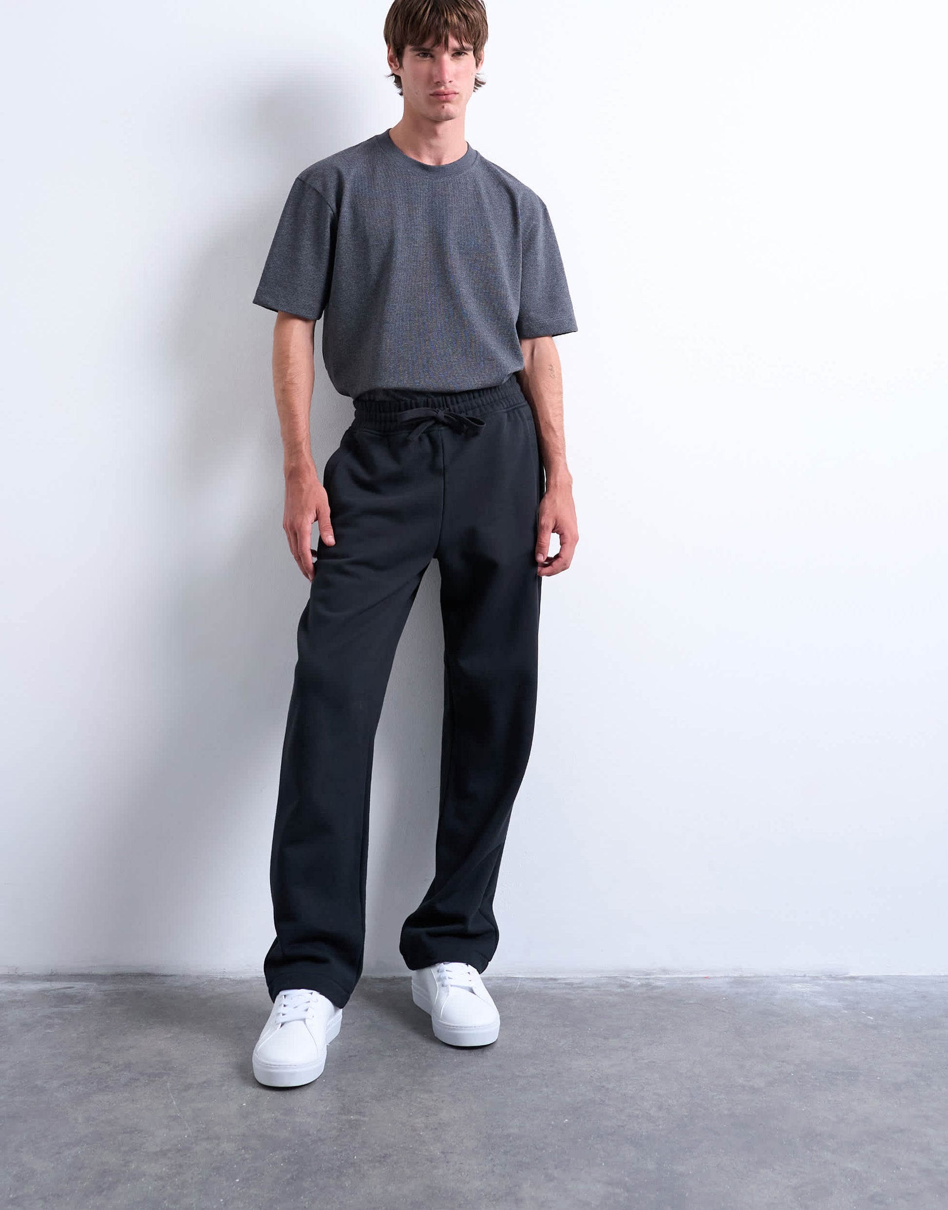 Topman heavyweight straight leg jogger in black