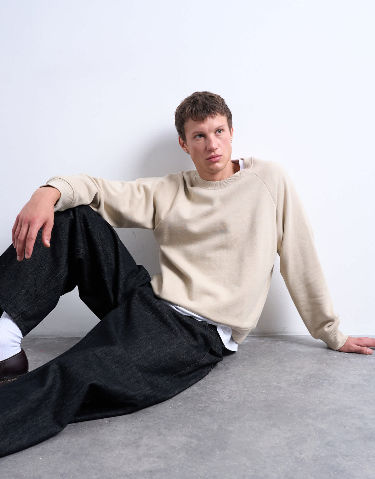 Topman boxy fit raglan sweatshirt in stone