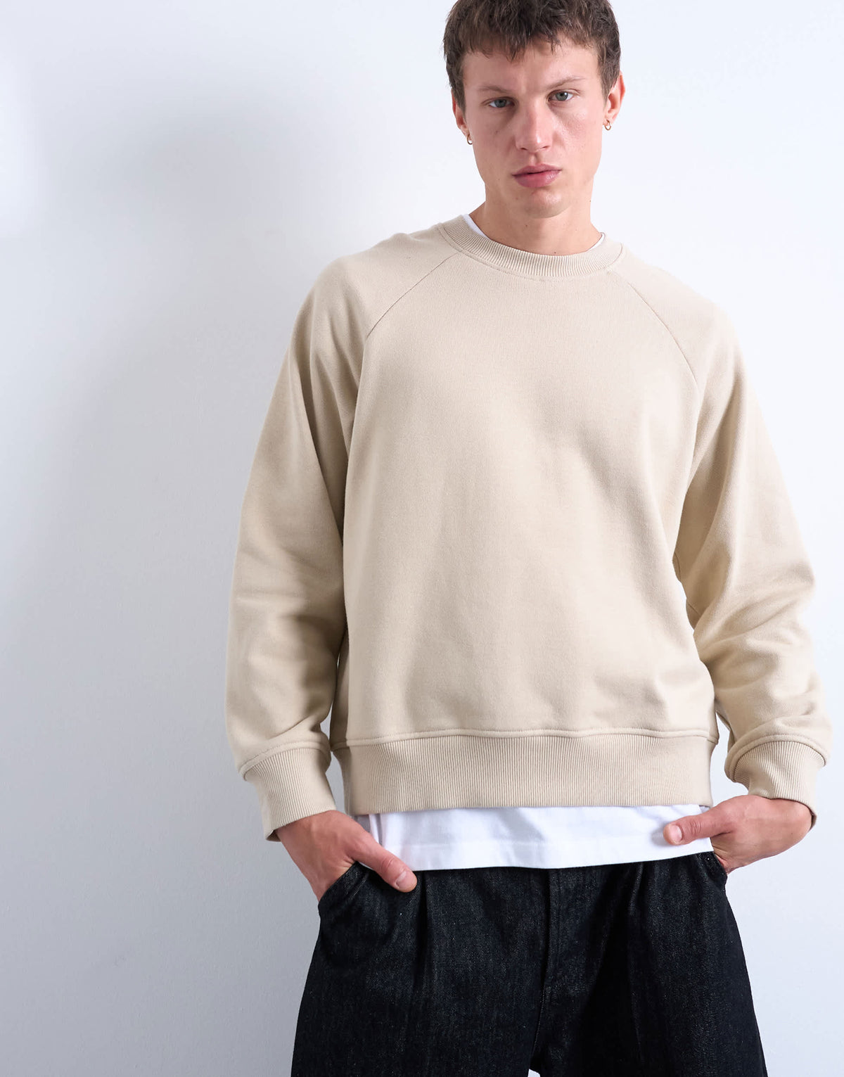 Topman boxy fit raglan sweatshirt in stone