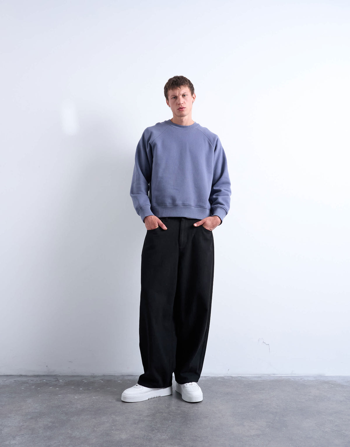 Topman boxy fit raglan sweatshirt in mid blue