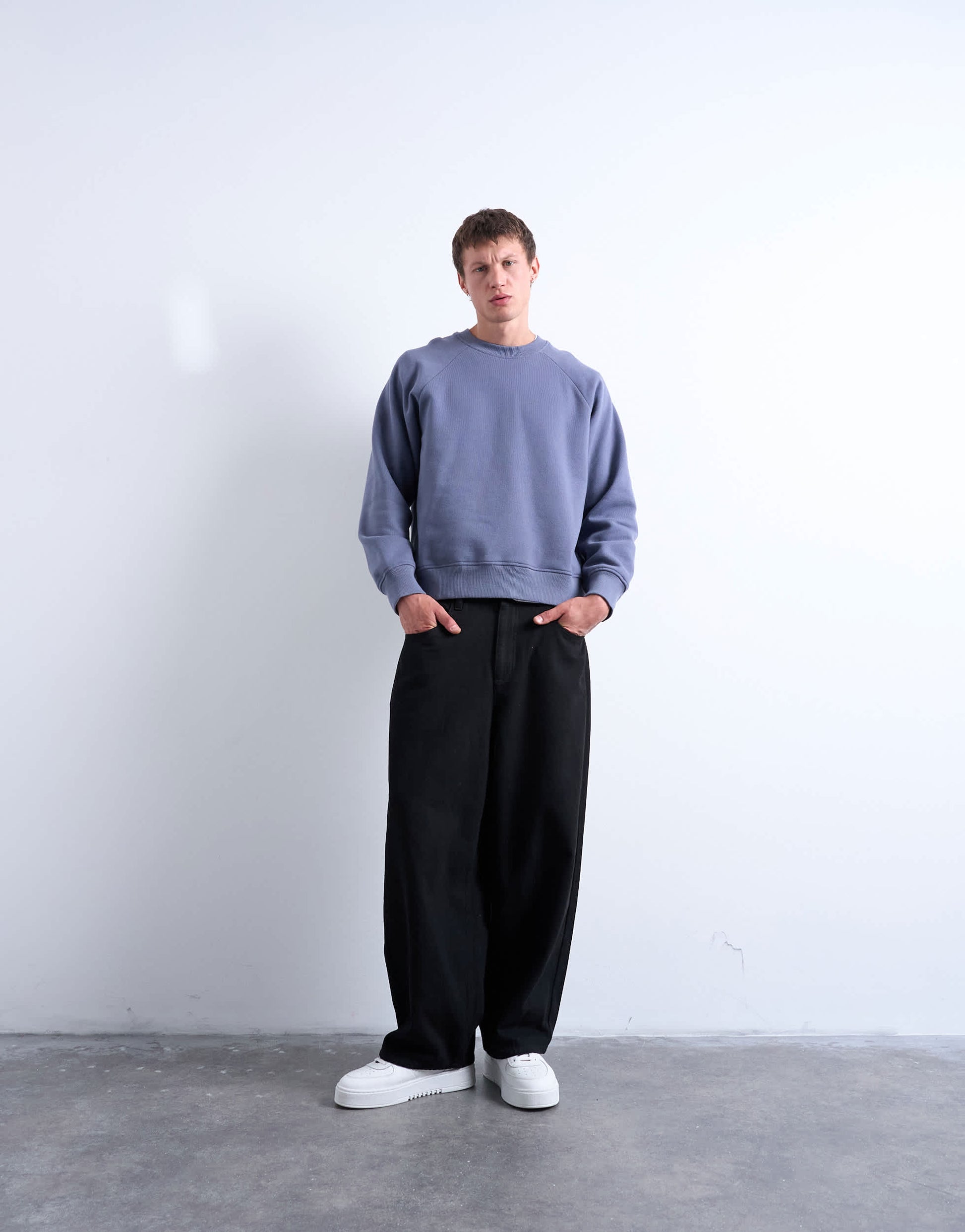 Topman boxy fit raglan sweatshirt in mid blue