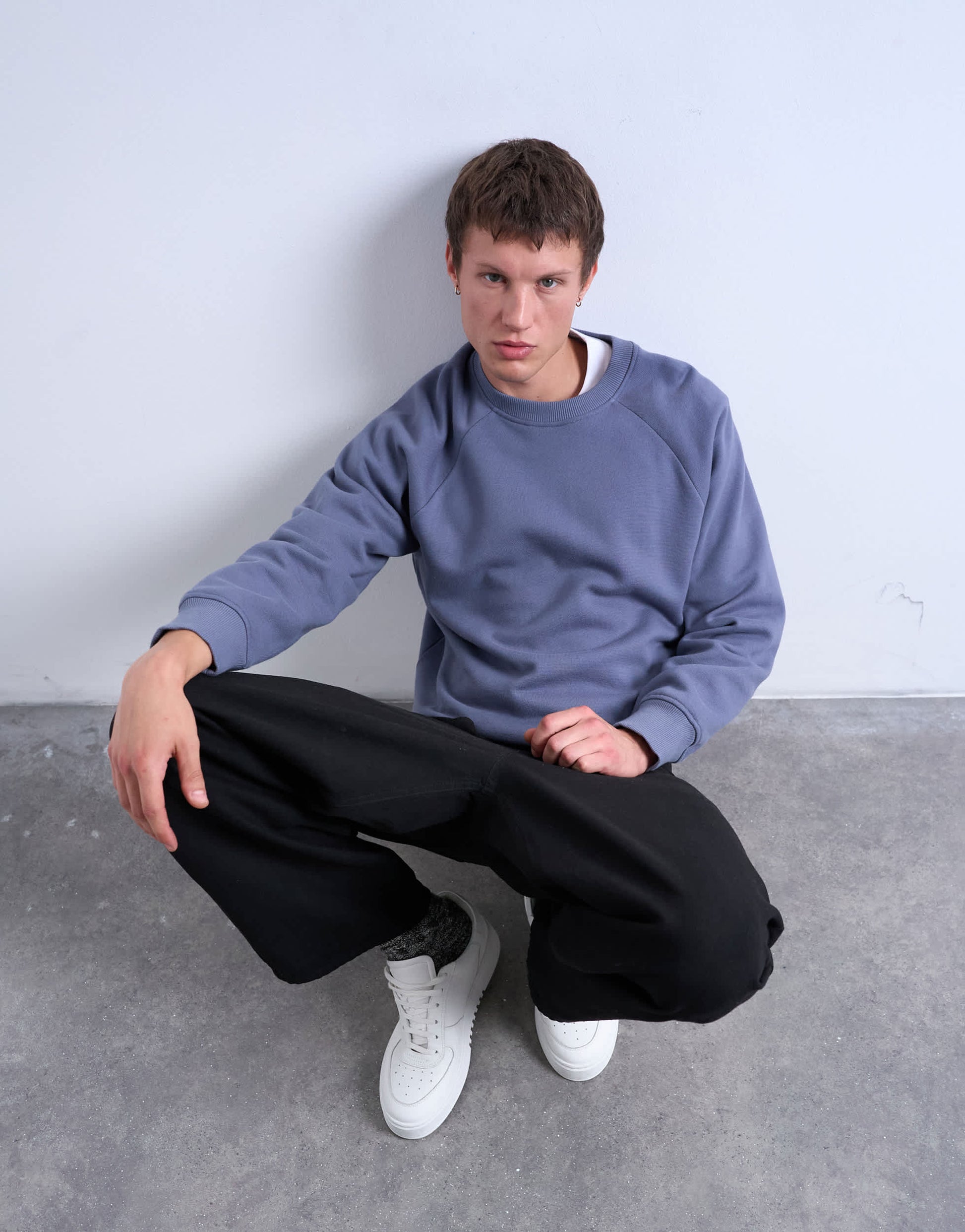 Topman boxy fit raglan sweatshirt in mid blue