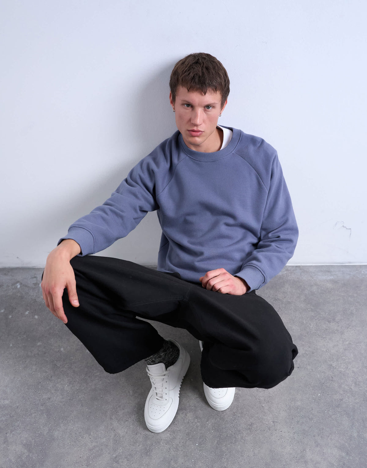 Topman boxy fit raglan sweatshirt in mid blue