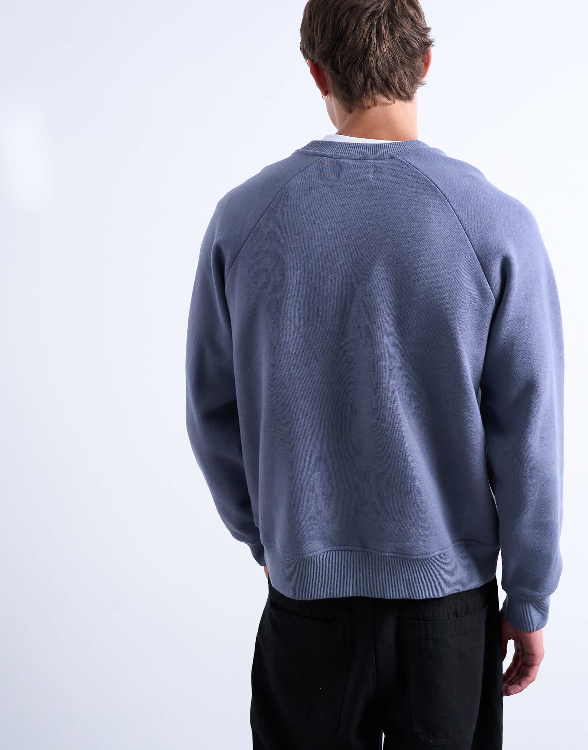 Topman boxy fit raglan sweatshirt in mid blue
