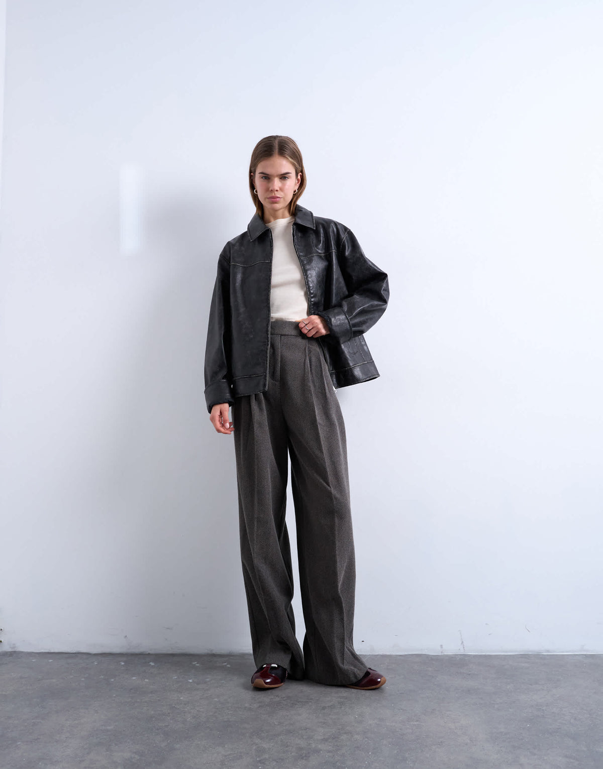 Topshop high waisted two pleat herringbone pleated front trouser in grey
