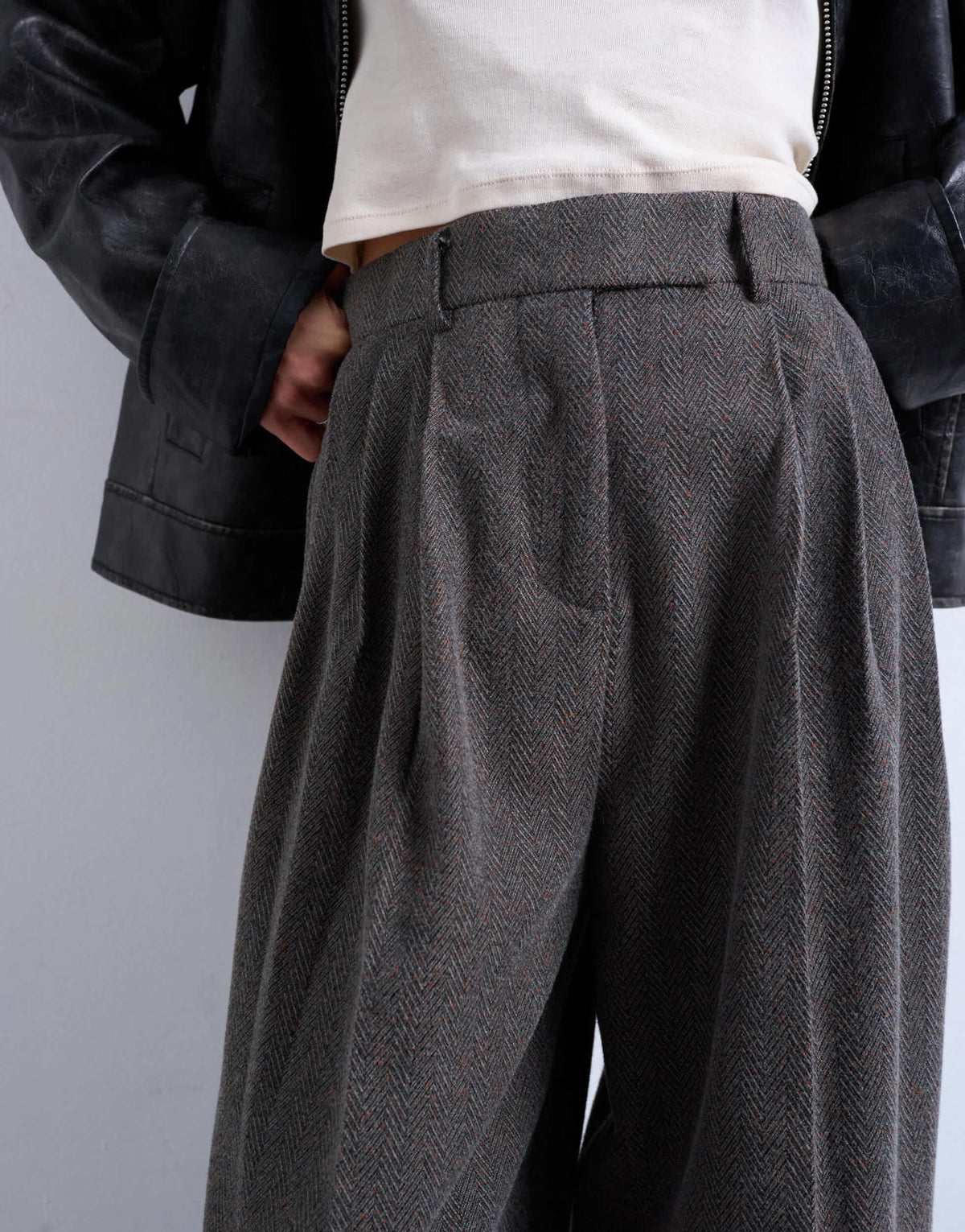 Topshop high waisted two pleat herringbone pleated front trouser in grey