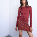 Top Topshop à manches longues et dos échancré, couleur rouge foncé