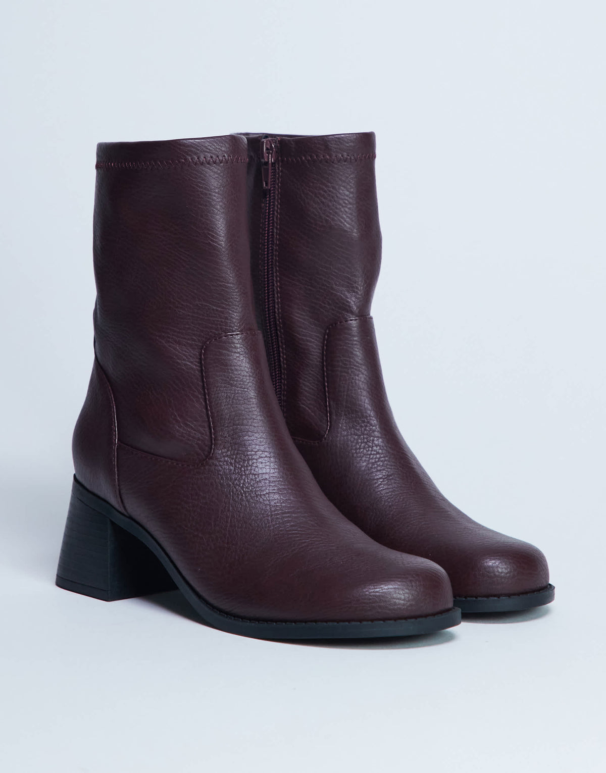 Topshop Niamh block heel ankle boot in burgundy