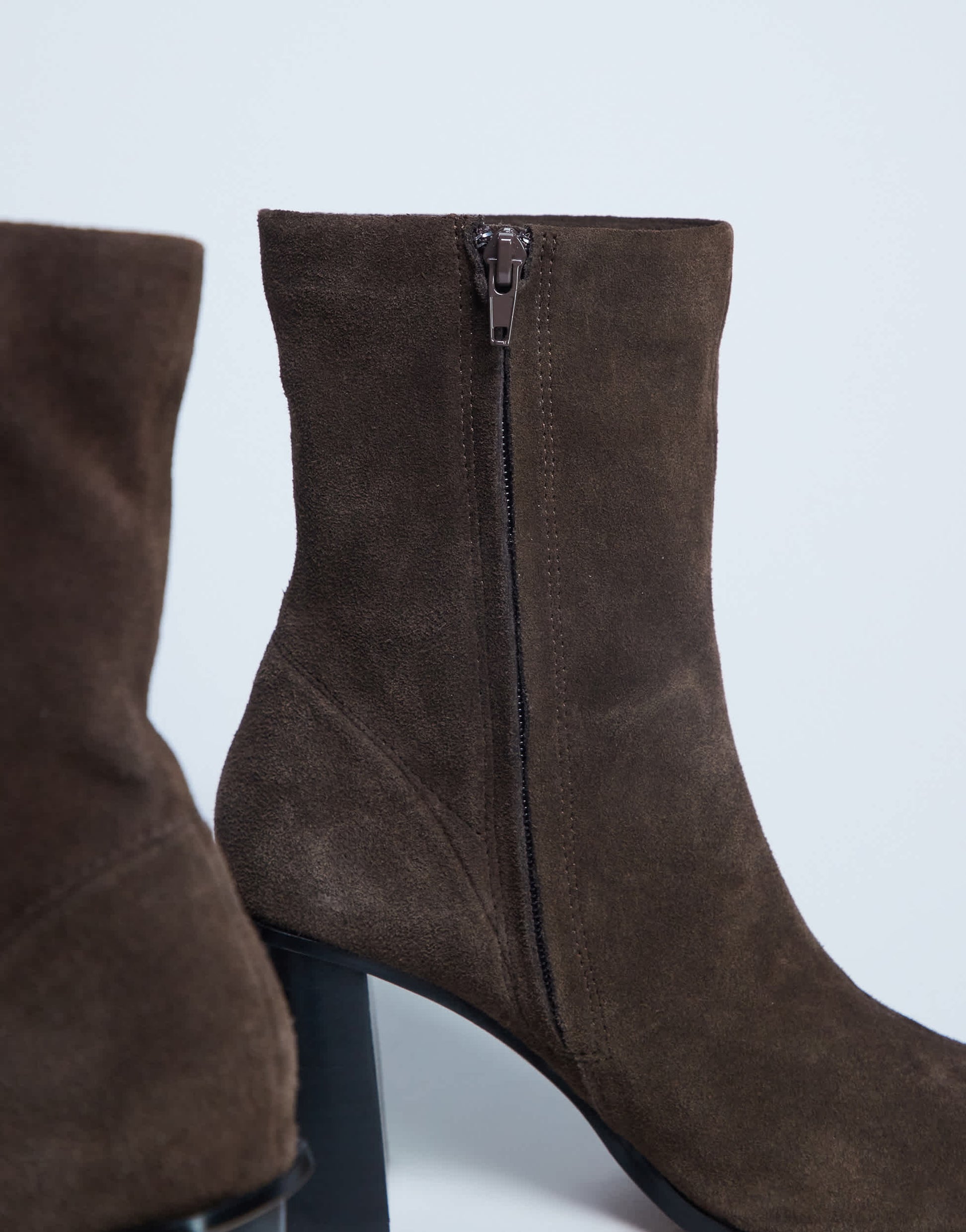Topshop Nellie real suede heeled ankle boot in chocolate