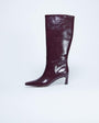 Topshop Tanya point toe knee high boot in burgundy