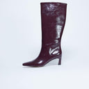 Topshop Tanya point toe knee high boot in burgundy