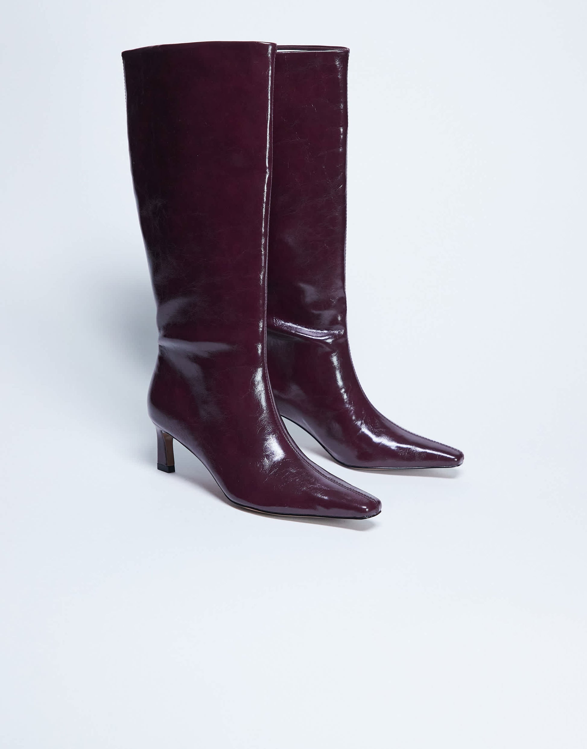 Topshop Tanya point toe knee high boot in burgundy