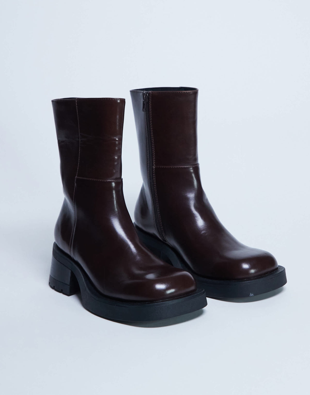 Topshop Nina chunky heeled ankle boot in chocolate