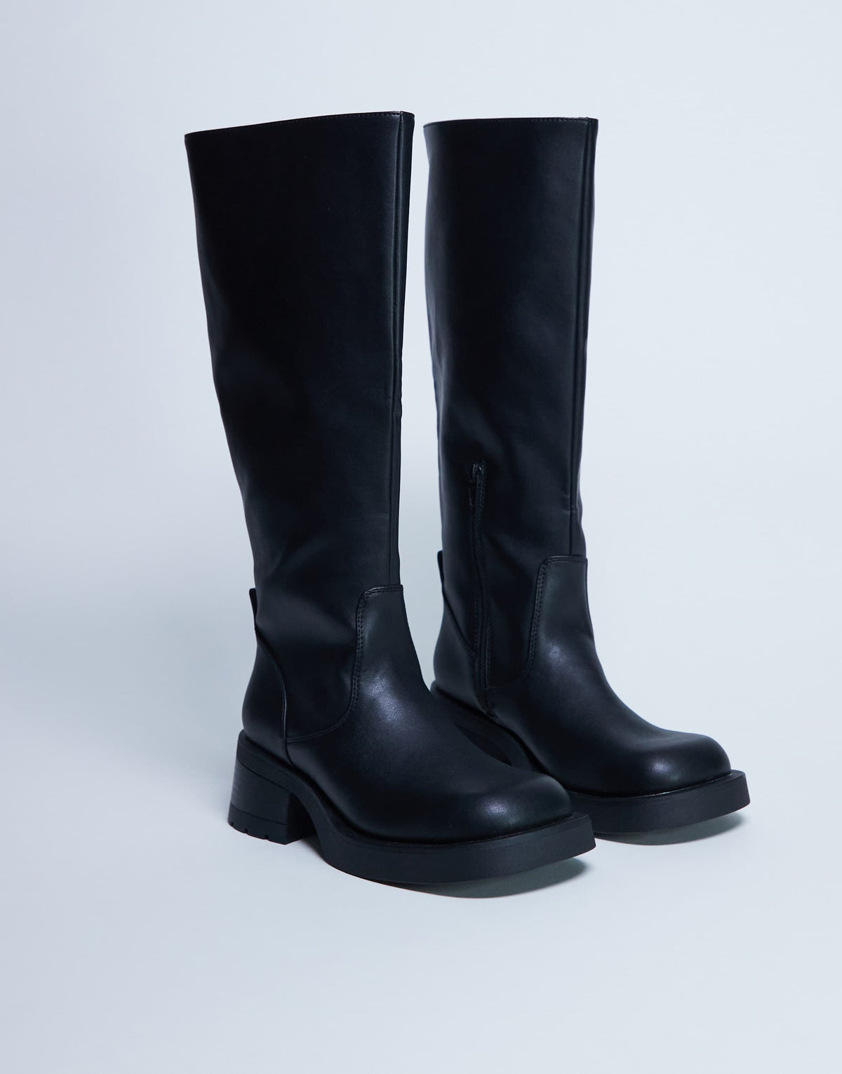 Topshop Rachel knee high chunky heeled boot in black