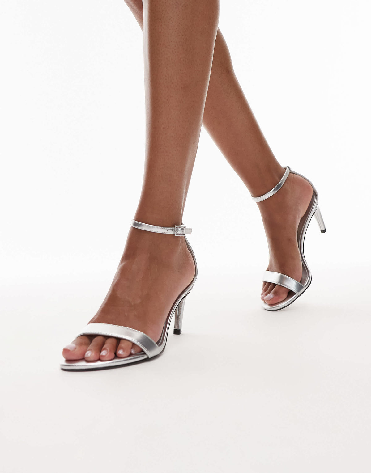 Topshop Isabelle 2 part banana heel sandal in silver