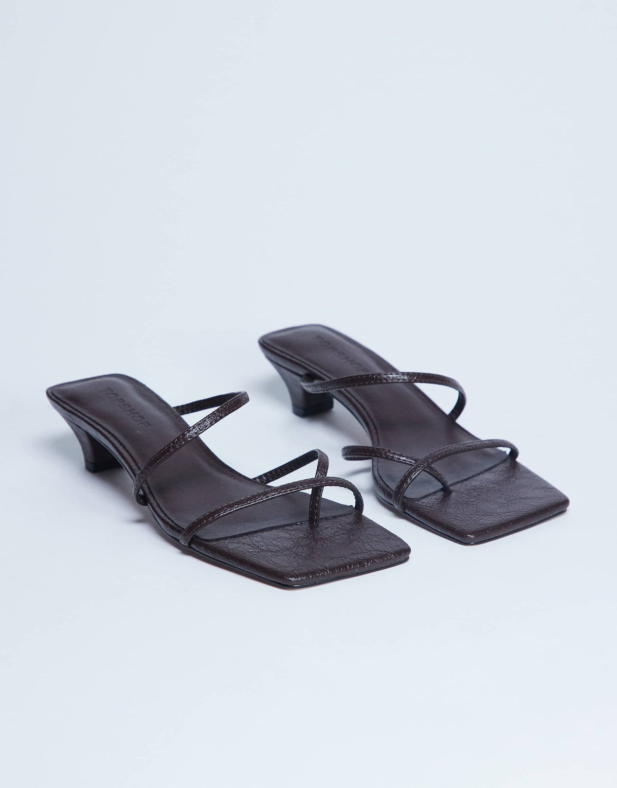 Topshop Iva strappy kitten heel mule in brown