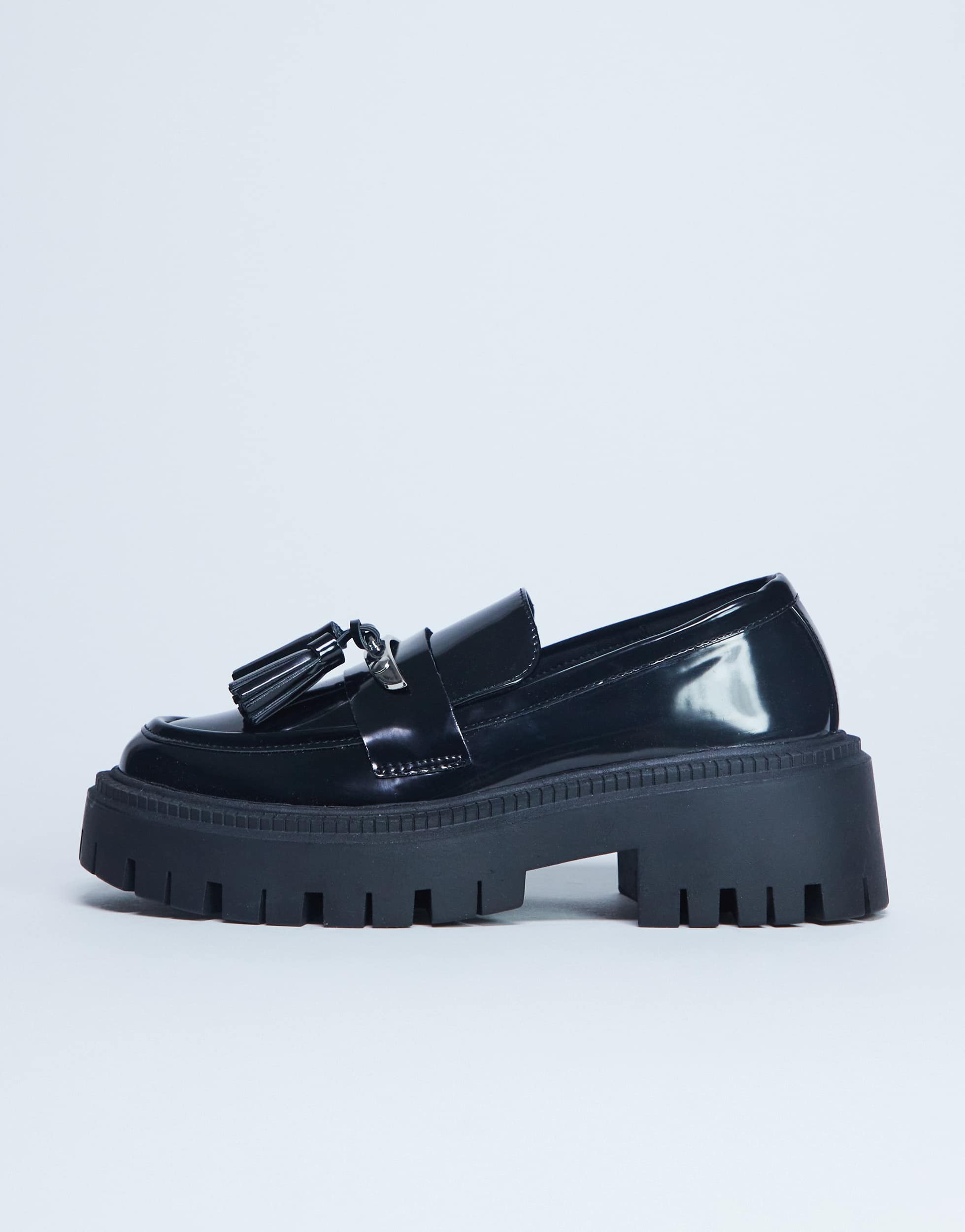 Topshop Cameron tassel loafer with cleated sole in black