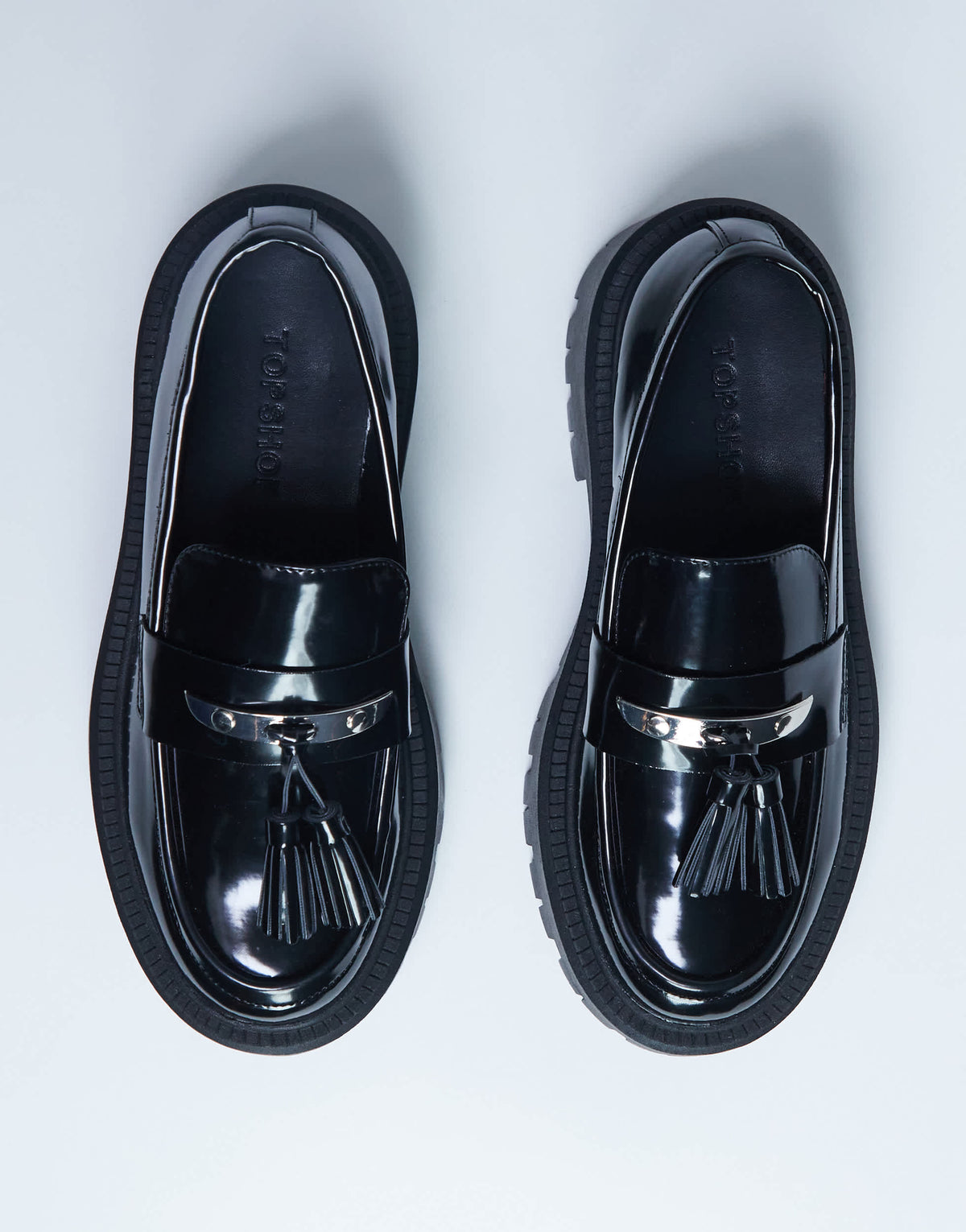 Topshop Cameron tassel loafer with cleated sole in black