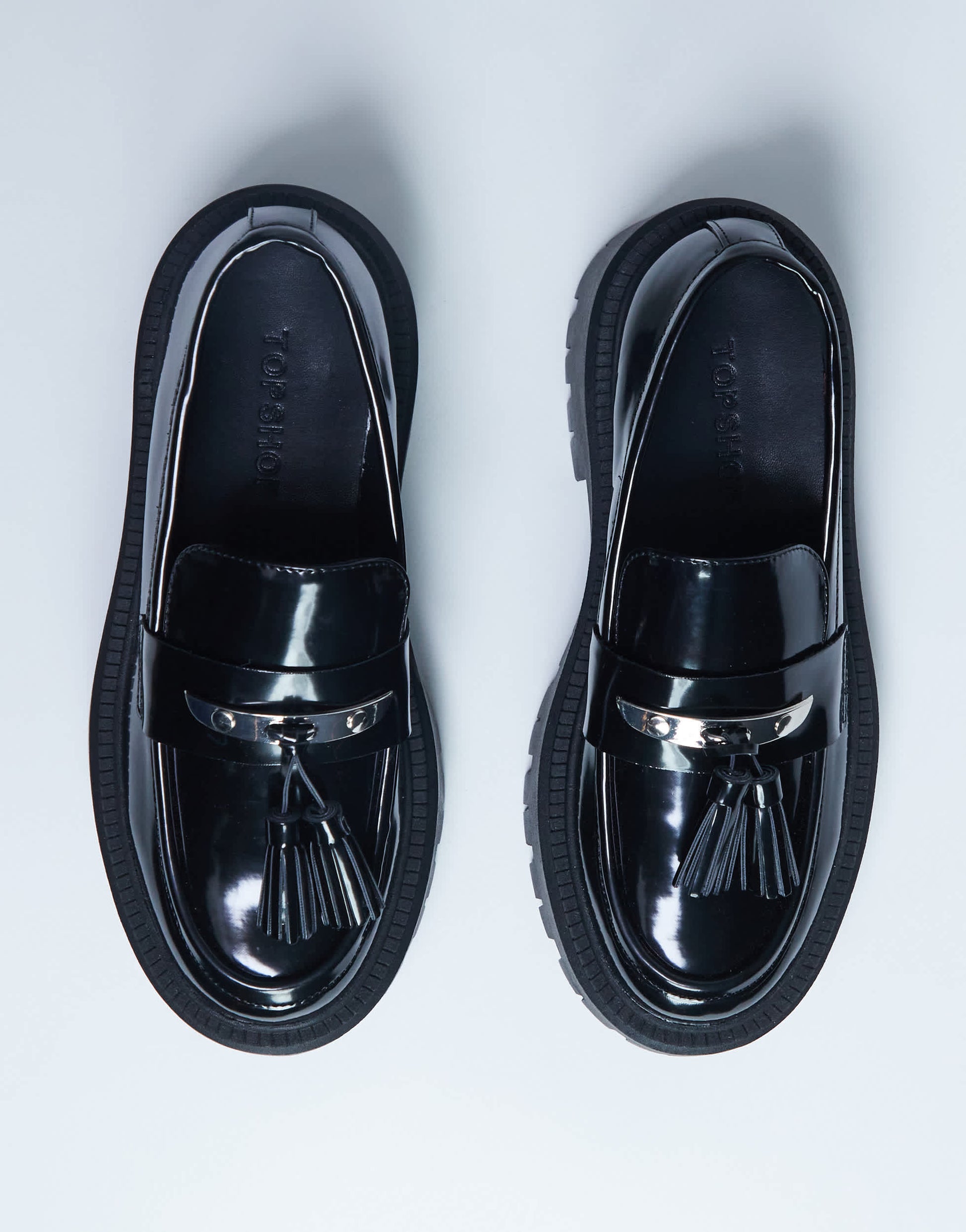 Topshop Cameron tassel loafer with cleated sole in black