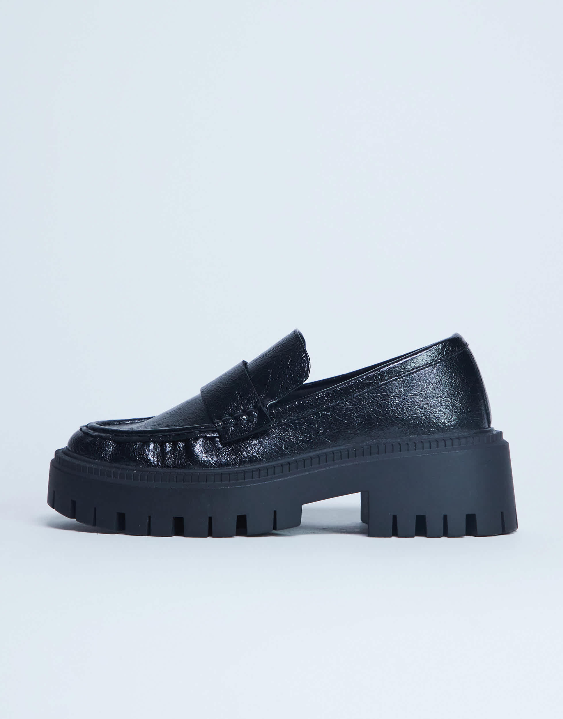 Topshop Cecil chunky cleated sole loafer in black