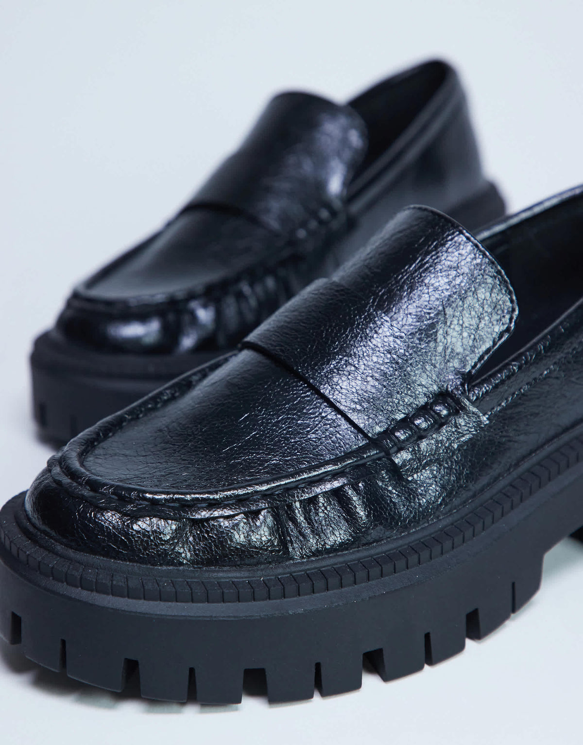 Topshop Cecil chunky cleated sole loafer in black 