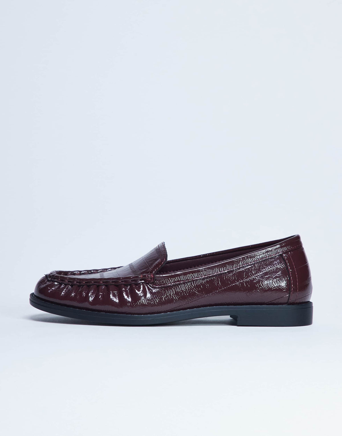 Topshop Coby ruched toe croc loafer in burgundy