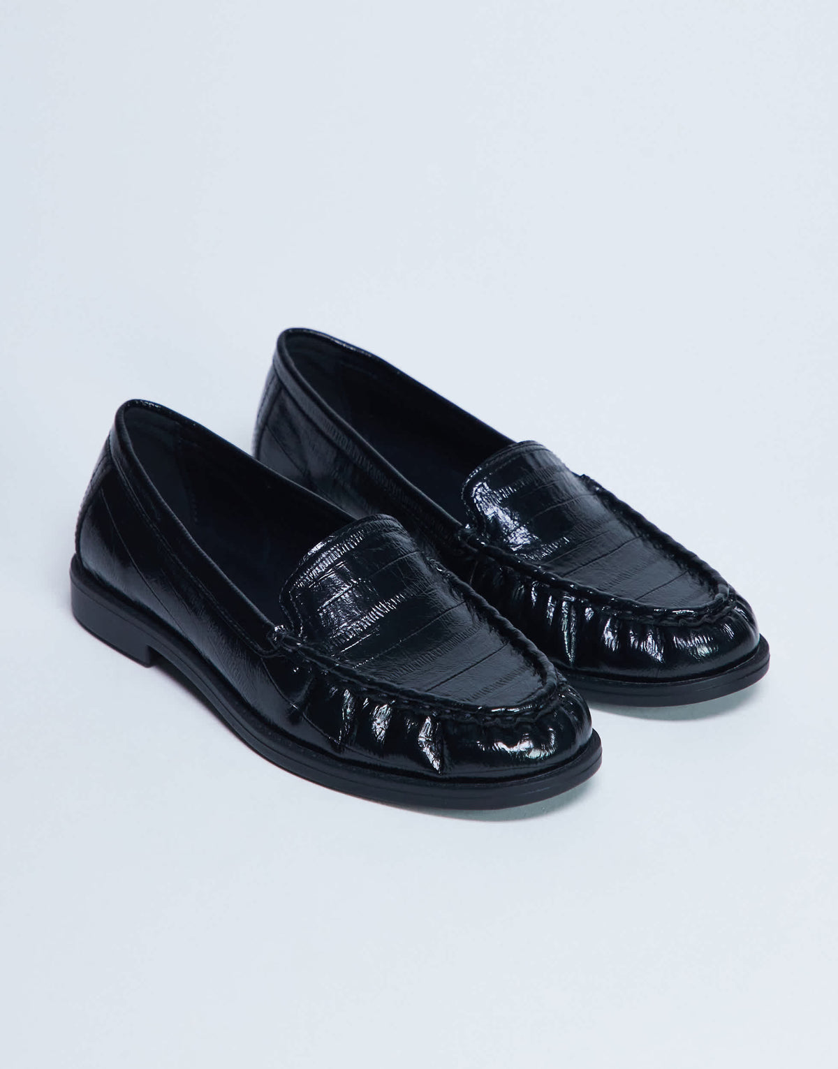 Topshop Coby ruched toe croc loafer in black