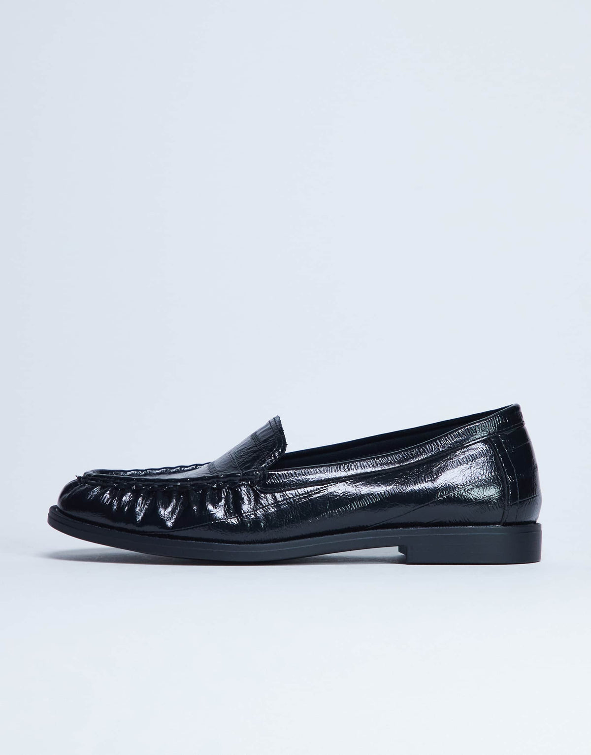 Topshop Coby ruched toe croc loafer in black