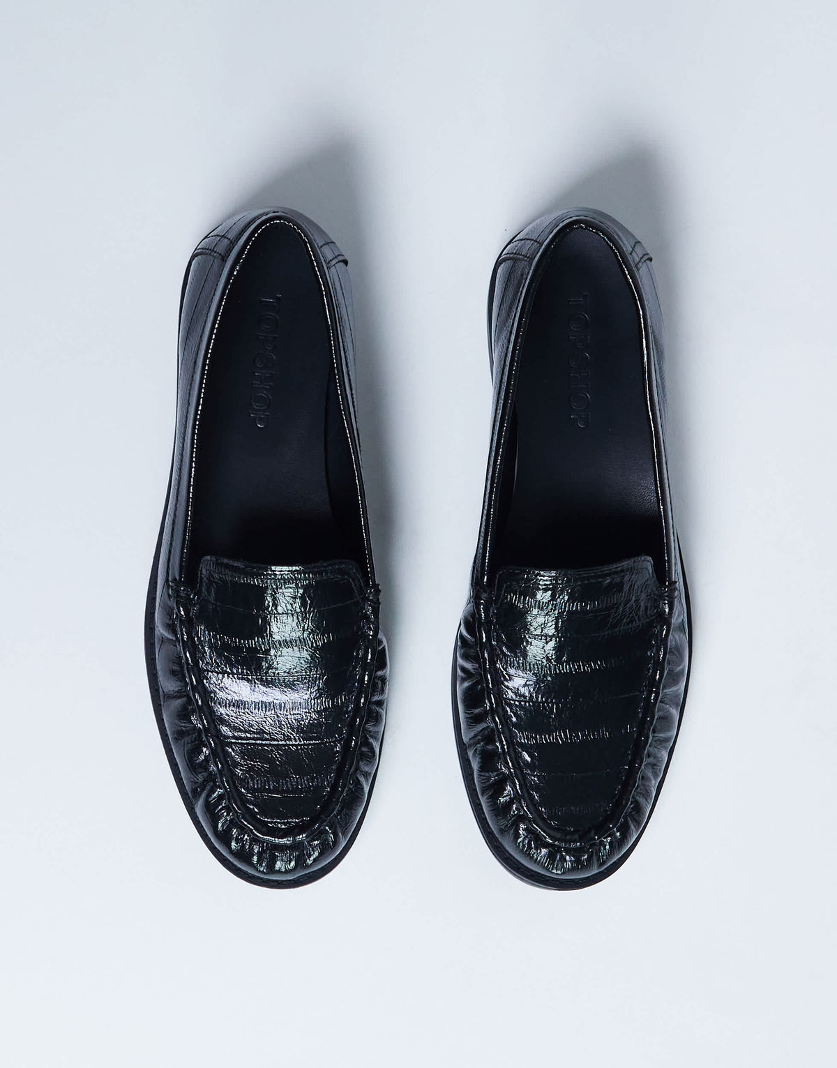 Topshop Coby ruched toe croc loafer in black