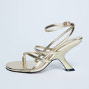 Topshop Indigo Riemchen-Mules mit schrägem Absatz in Gold