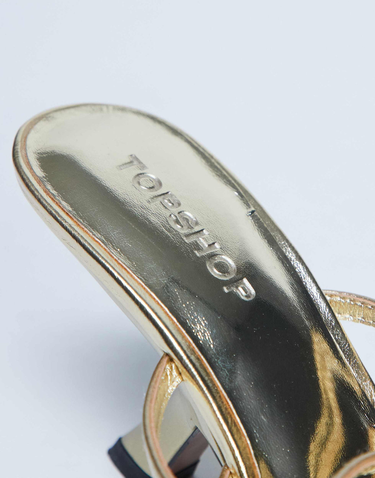 Topshop Indigo strappy angled heel mule in gold