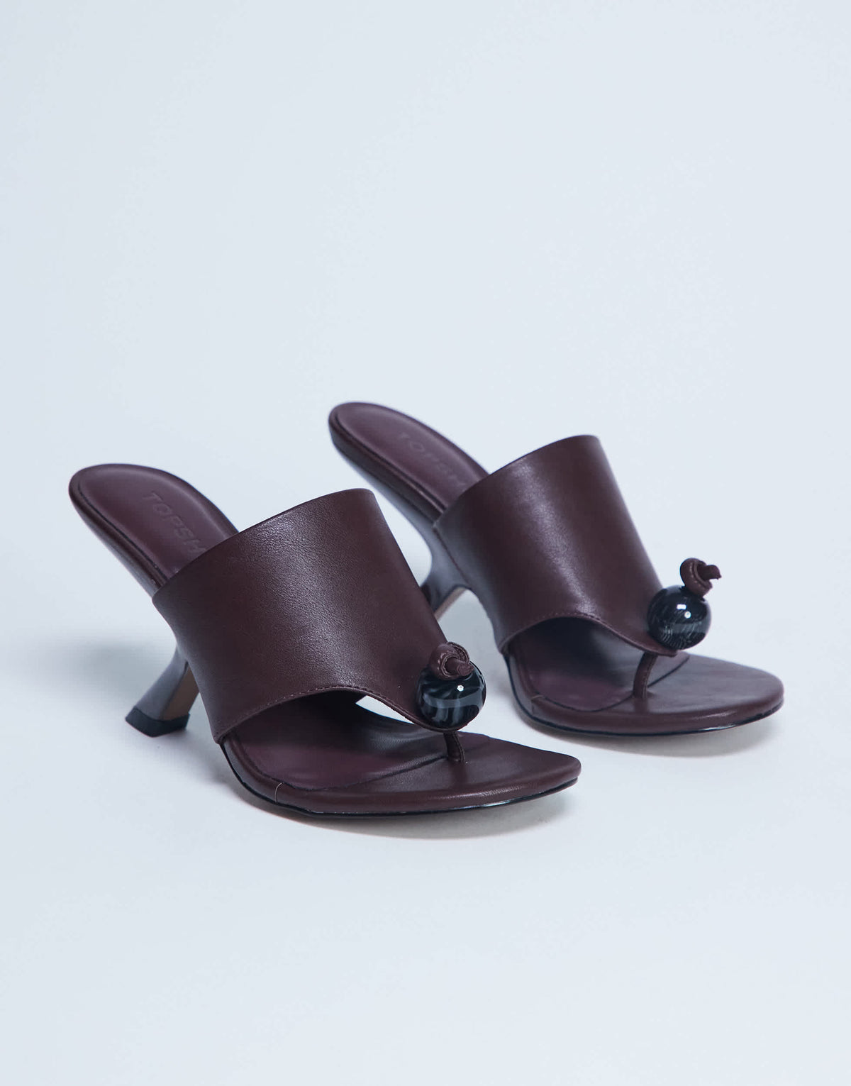 Topshop Isai beaded toe thong high heeled mule in burgundy