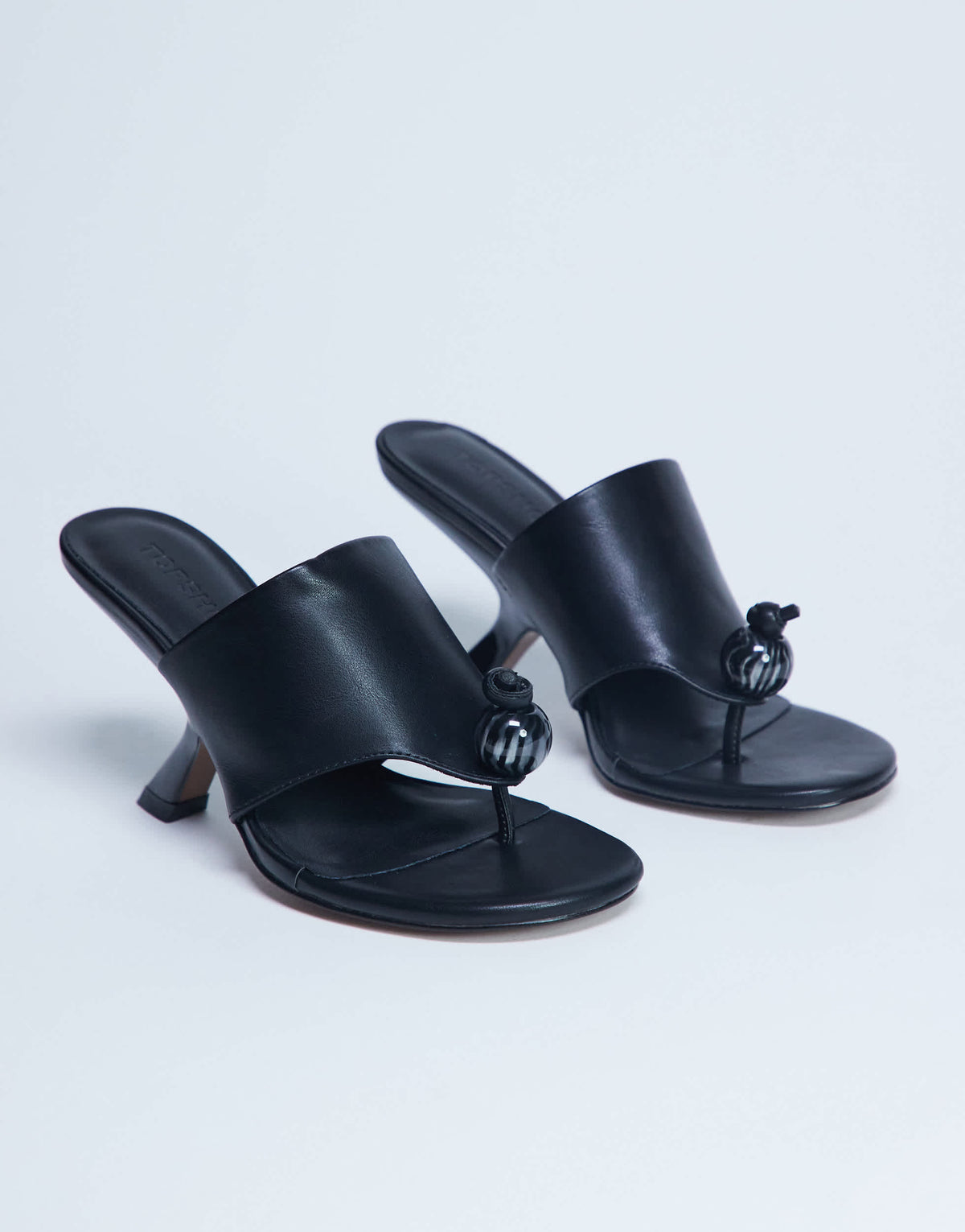 Topshop Isai beaded toe thong heeled mule in black