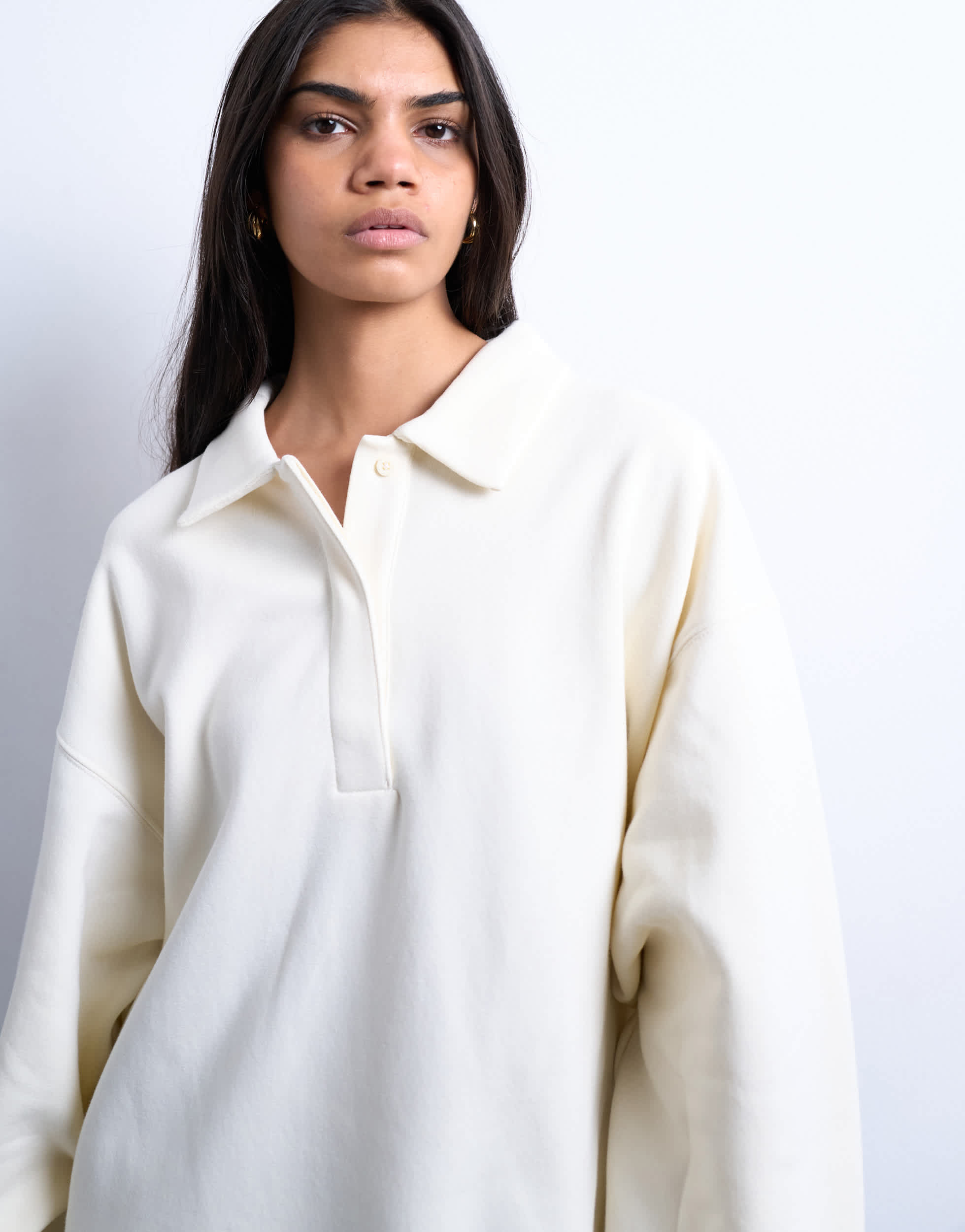 Topshop Polo-Sweatshirt in Ecru
