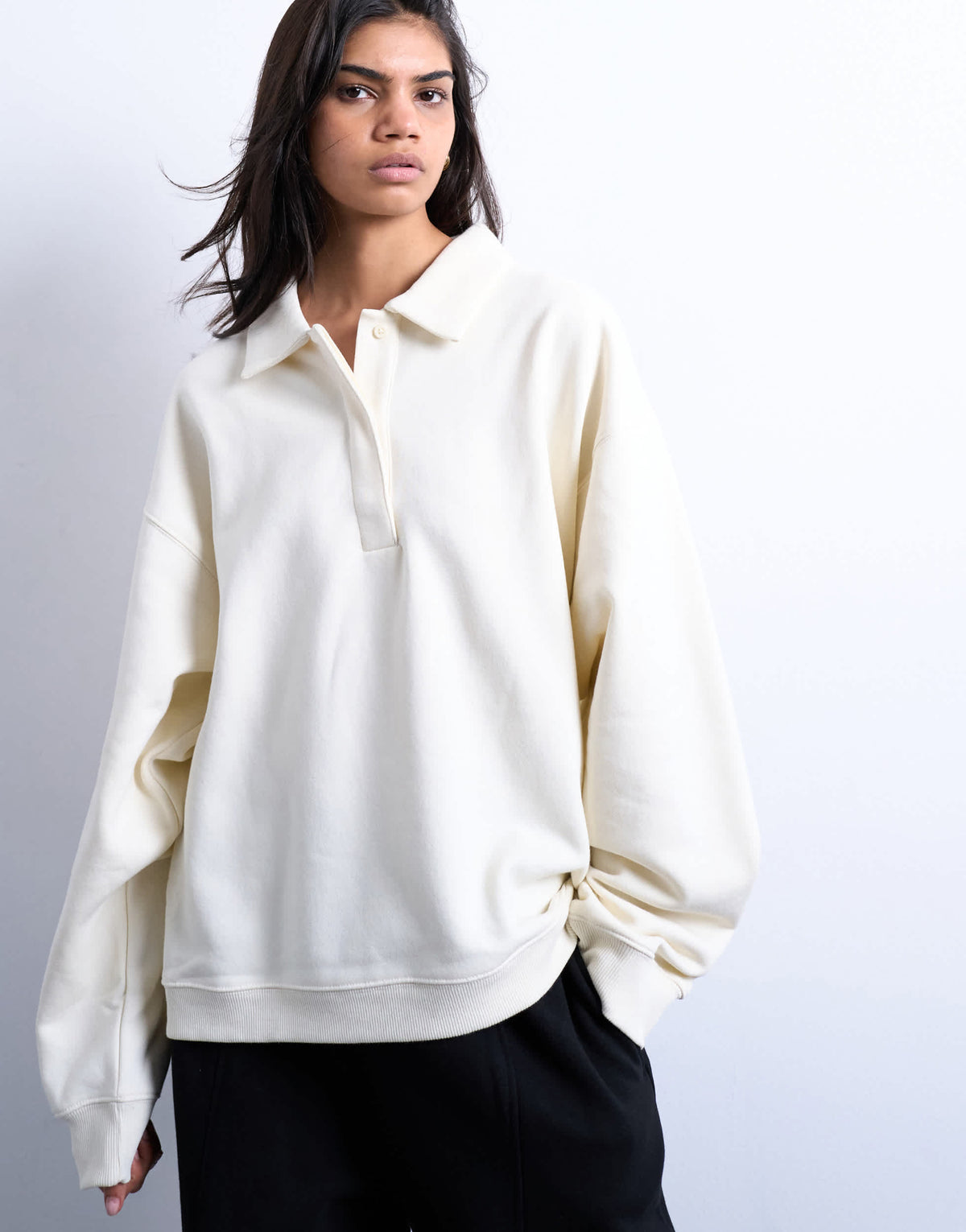 Topshop polo sweat in ecru