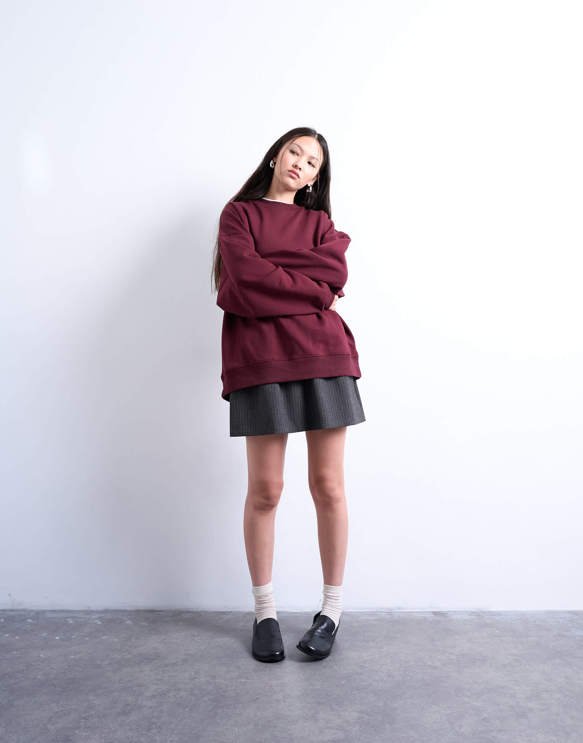 Topshop longline oversized sweat in burgundy