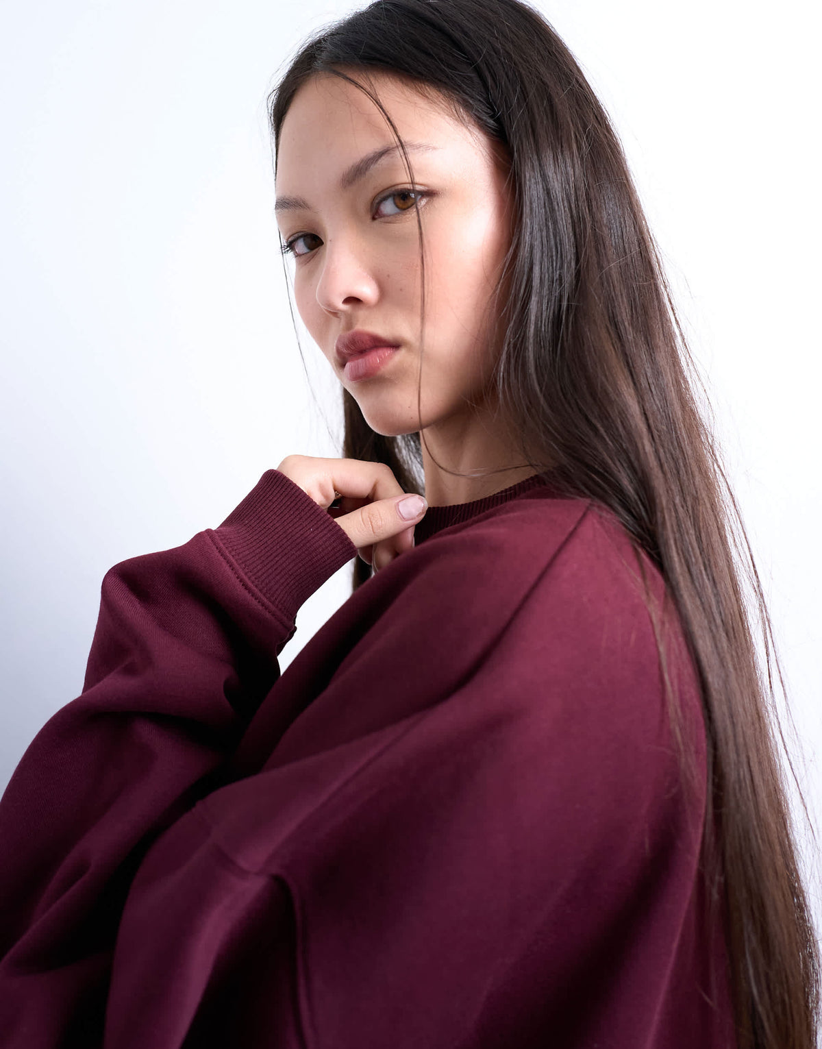 Topshop longline oversized sweat in burgundy