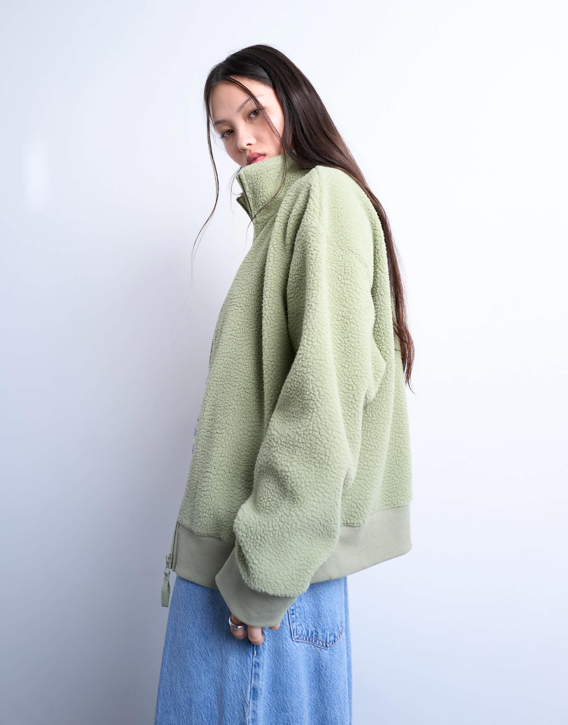 Topshop borg funnel zip through in green