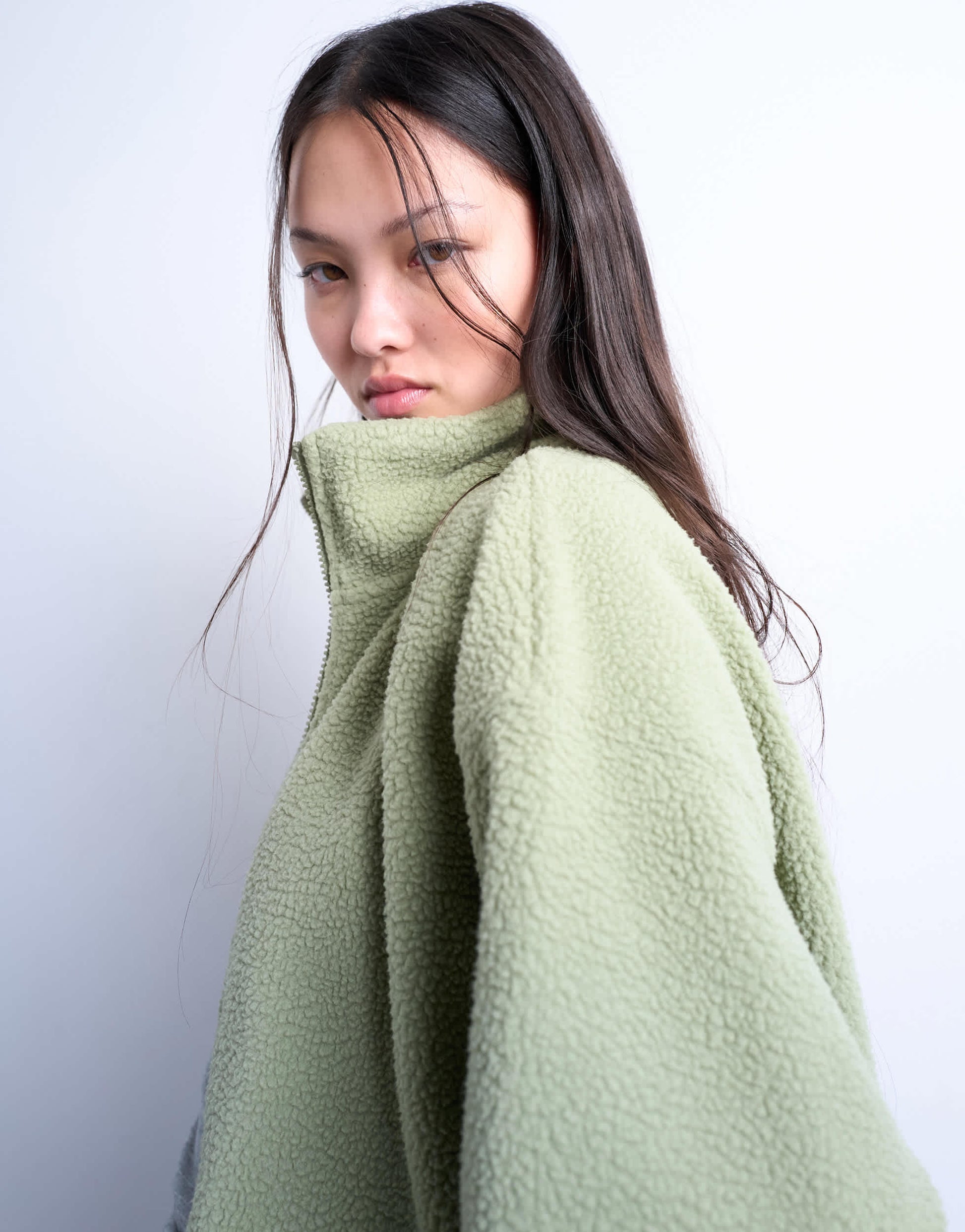 Topshop borg funnel zip through in green