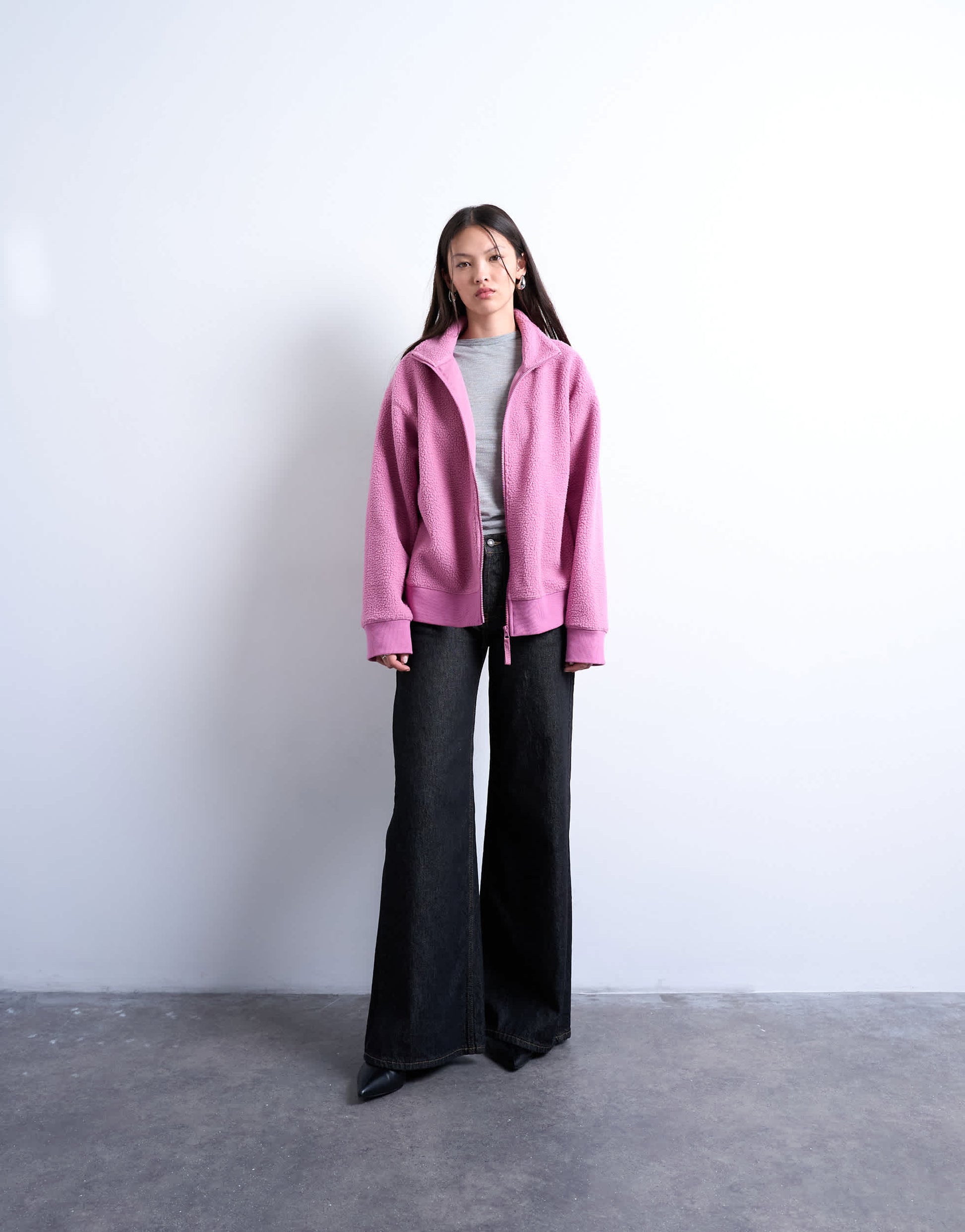 Topshop borg funnel zip through in pink