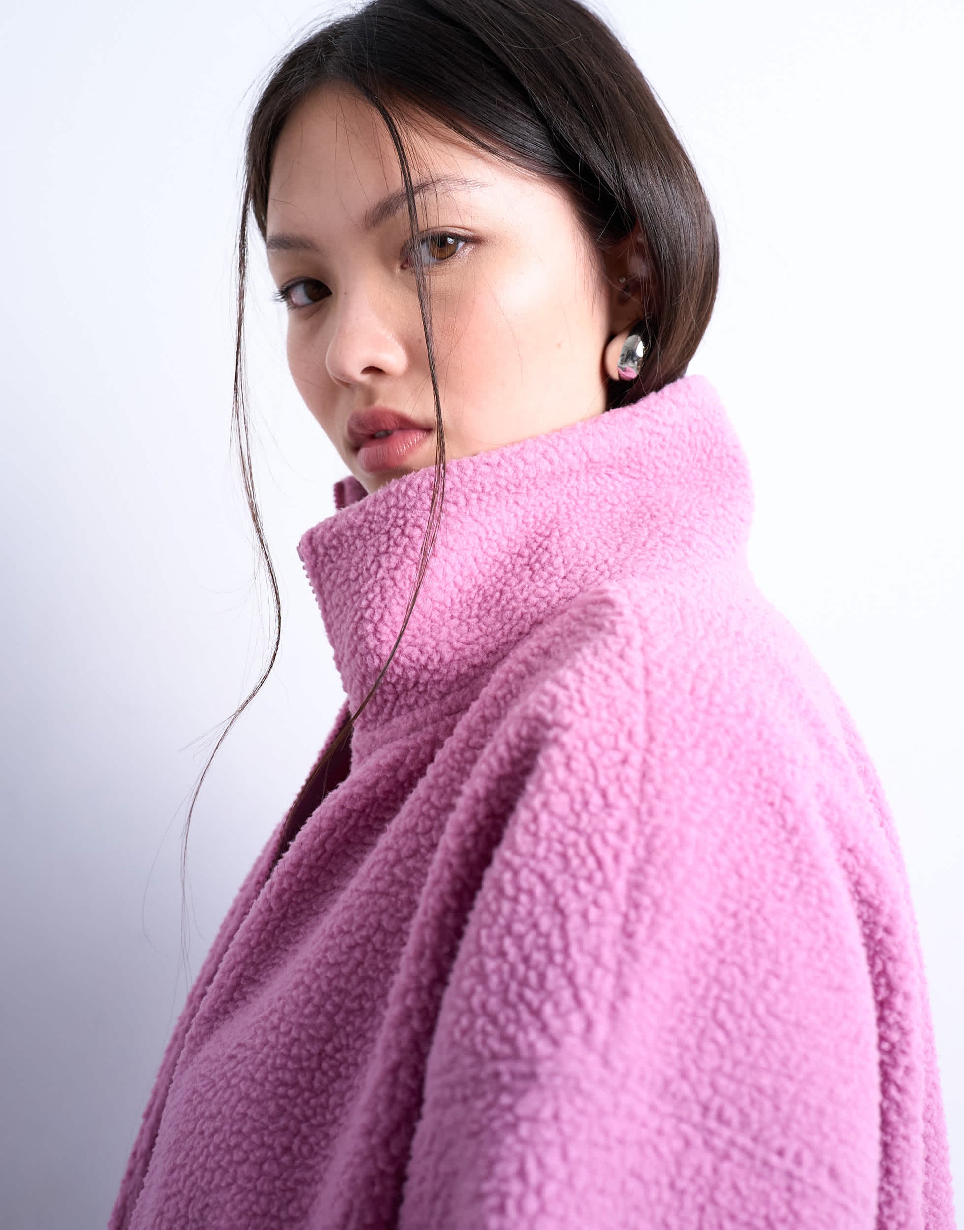 Topshop borg funnel zip through in pink