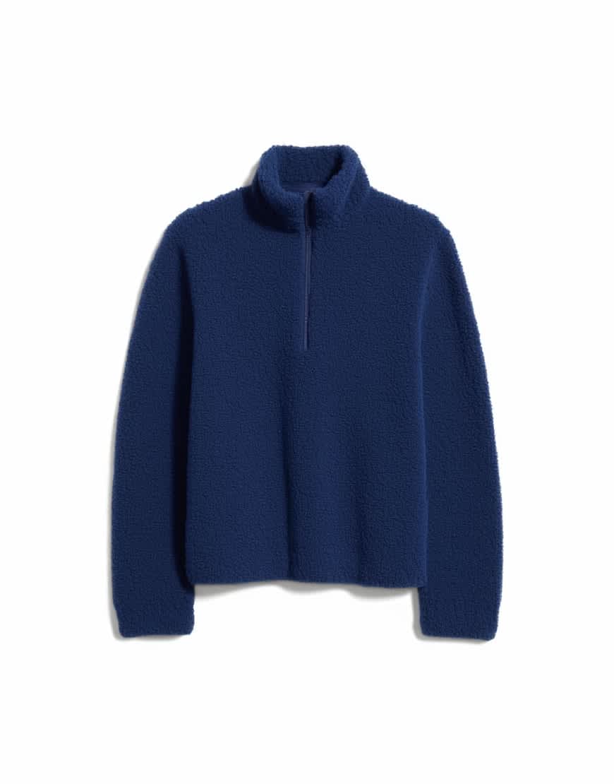 Topshop borg quarter zip top in navy
