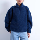 Topshop Borg à col zippé bleu marine