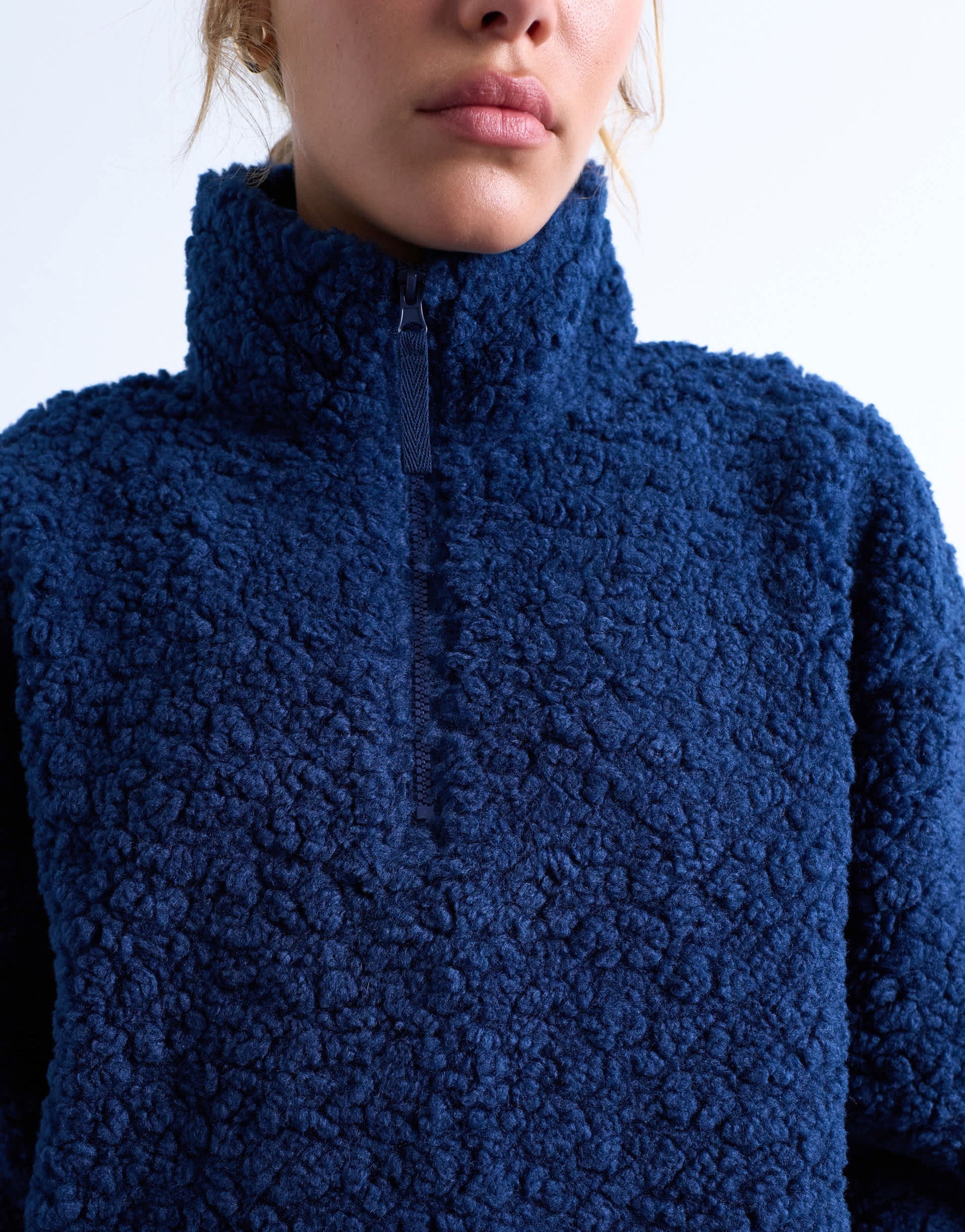 Topshop borg quarter zip top in navy