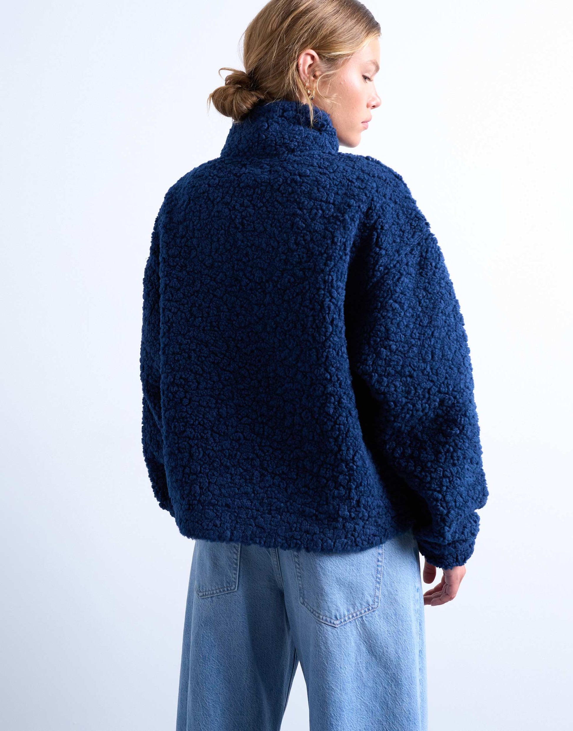 Topshop borg quarter zip top in navy