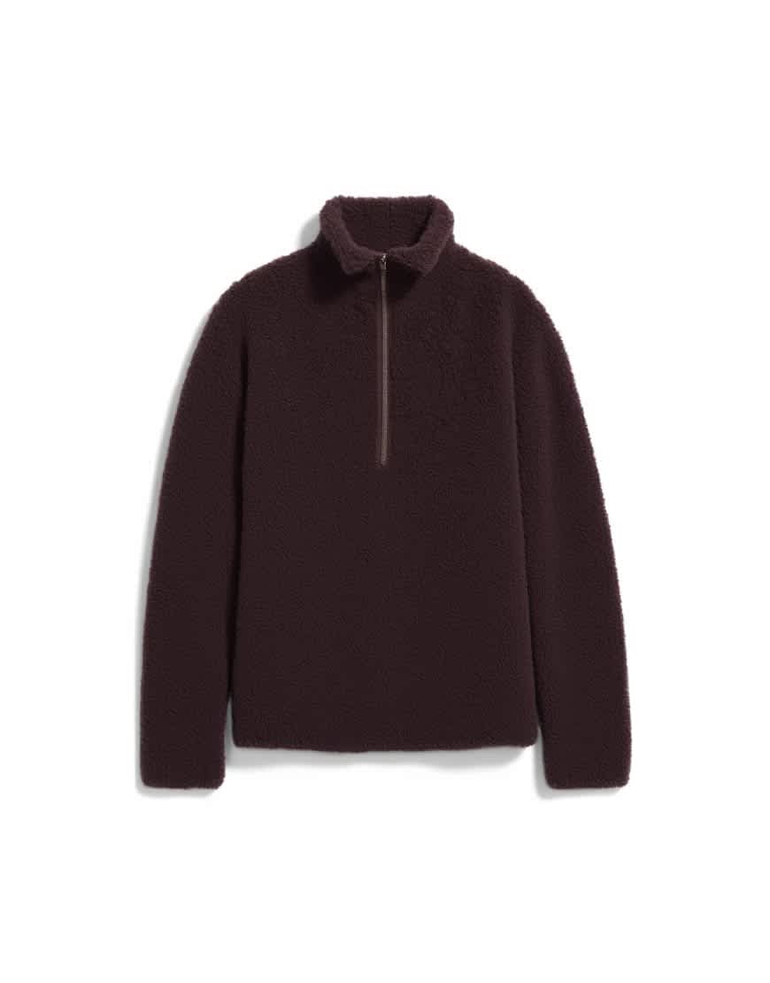 Topshop borg quarter zip top in dark brown