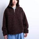 Topshop borg quarter zip top in dark brown