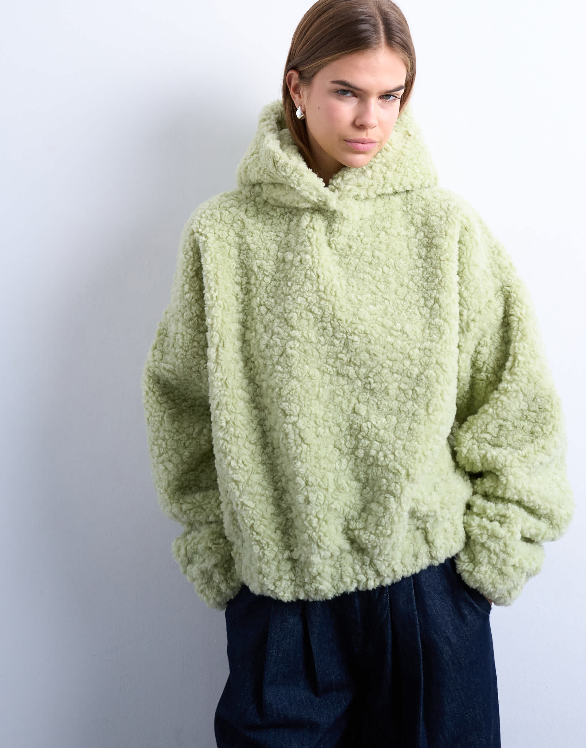 Topshop borg oversized hoodie in sage green